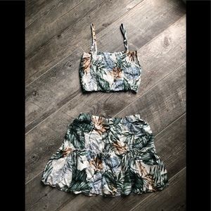 Tropical two piece crop tank skirt set xs